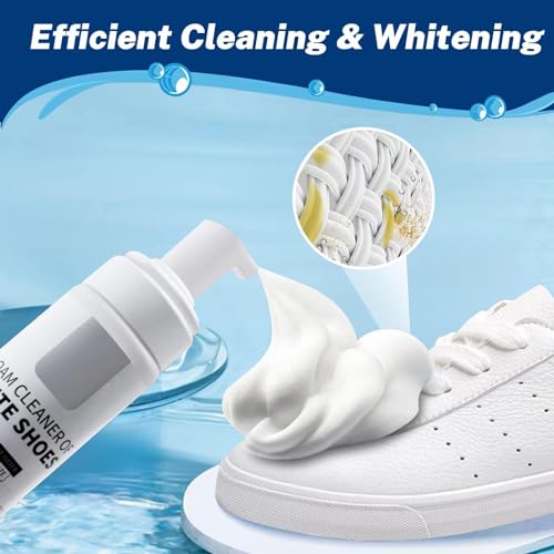 Shoe Cleaning Kit, 200ml White Shoe Cleaner with Brush, Foam Sneaker Cleaner Removes Dirt and Stain, Shoe Cleaner Kit with Brush for White Shoes, Leather, Knit, Boots, Canvas, Suede, PU, Fabric
