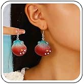 Andelaisi Boho Seashell Dangle Earrings Vintage Scallop Sea Shell Earrings Clam Shell Drop Earrings Hawaii Shell Earrings for Women(Green)