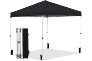 LANMOUNTAIN Canopy Tent 10X10 FT,Folding Pop Up Shelter with 4 Sandbags,Adjustable Straight Leg Heights,Sun Instant Shade,Heavy Duty Outdoor Patio Tents for Parties,Camping,Garden,Black