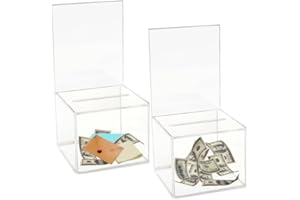 MY CHARITY BOXES Acrylic Charity Donation Ballot box Fundraising Coin collection Tip box 5" x 5" x 4" office Suggestion Box Piggy Bank ticket bucket with 4" x 6" Sign Poster Display area(2 Pack)