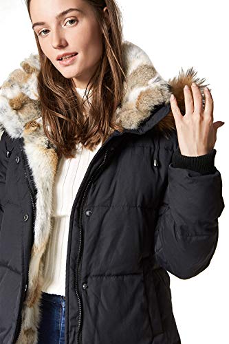 Escalier Women s Down Coat with Real Raccoon Fur Hooded Parka Jacket Black S