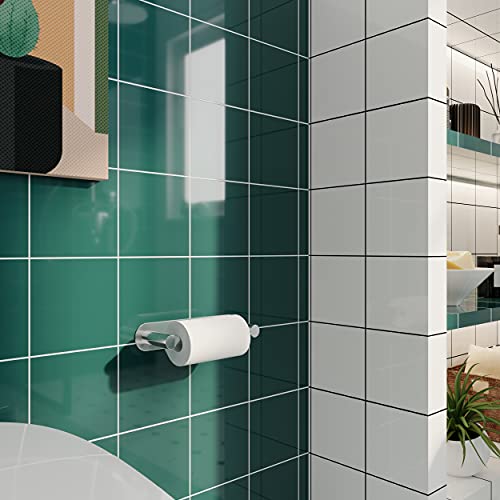 WZRUA Toilet Roll Holder Self Adhesive, Double Post Pivoting Stick On Toilet Paper Holder, Chrome Stainless Steel No Drilling Paper Holder for Bathroom