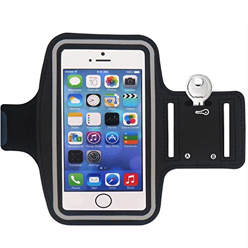 Shalwinn Water Resistant Running Arm Pack Armband, Big Running Armband with Built-in Screen Protector+Key Holder Compatible iPhoneX/ 8Plus/ 7Plus/ 6SPlus/ 6Plus (5.5"-6.0") Screen-Black