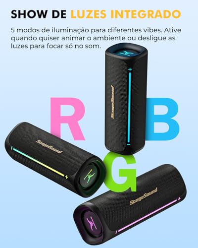 Caixa de Som Bluetooth Portátil GoFree2, Caixinha de Som Potente de 40W Máx com Graves Profundos, IP67 à Prova D'Água, 12H Bateria, Conexão USB e Bluetooth 6.0, Luzes LED para Praia, Piscina e Outdoor