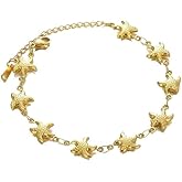 Vurotry Gold Starfish Bracelet for Women Delicate Ocean Bracelets Summer Beach Starfish Bracelets Adjustable Star fish Link Chain Jewelry
