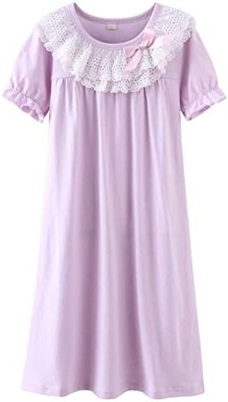 BAIYIXIN Fashion Store Girls Princess Lace Bowknot Nightgown Summer Cotton Sleepwear Dress Long Shirt(3y-13y)