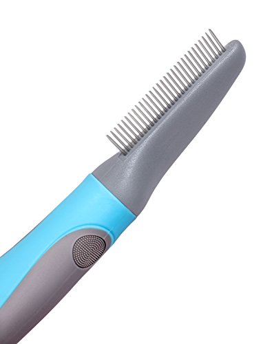 Internet's Best Fine Toothed Pet Comb | Dog Comb for Short and Medium Hair Breeds | Stainless Steel Teeth | Blue & Grey | Small