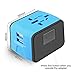 Travel Adapter, Universal International World Travel Power Adapter Dual USB 2.4A Plug Charger Adapter All in One for EU, UK, US, AU, Italy and other 150 countries (Blue 2usb)