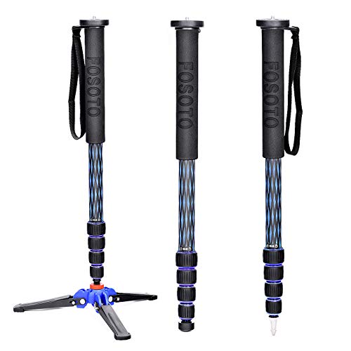 FOSOTO Extendable 65in Carbon Fiber Monopod with Feet Support Stand 5 Sections Adjustable Photography Monopods for DSLR/SLR Cameras Camcorder DV Superiore Lightweight Travel Unipod with Tripod Base