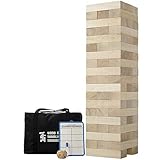 Giant Tumble Tower Blocks Game 56 Pcs (Stacks to 5 Feet), Gentle Monster Life Size Wooden Toppling Tower, Classic Outdoor Games for Adult Kids Family, Jumbo Blocks Lawn Games with Dice & Rules