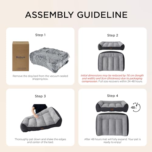 Bedsure Washable Dog Bed Large Dogs – 114 x 81 cm Extra Thick and Support Sofa with Waterproof Cover, Non-Slip Soft Sherpa Plush Bed, Dark Grey