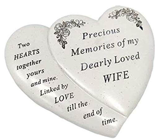 David Fischhoff Wife Double Heart Flower Graveside Memorial Ornament Verse Plaque, Waterproof and Weather Resistant for Indoor & Outdoor Use