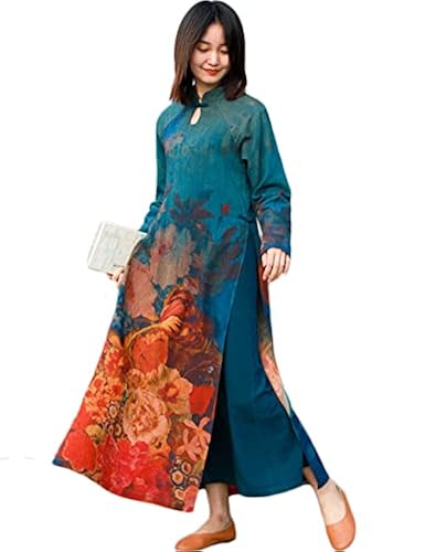LZJN Women's Traditional Vietnamese Long Dress Floral Print Ao Dai Style Cheongsam Qipao (M, Blue) in Kenya | Whizz LZJN Women's Traditional Vietnamese Long Dress Floral Print Ao Dai Style Cheongsam Qipao (M, Blue) in Kenya | Whizz