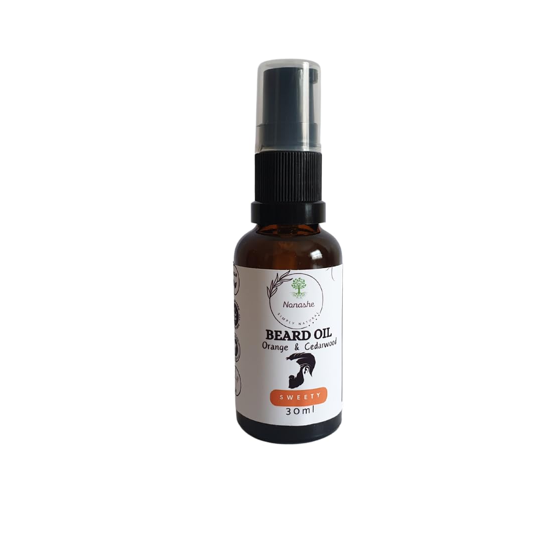 Nonashe Handmade Beard Oil - Argan & Jojoba Oils-Natural Ingredients Blend for Healthy Growth Hydrate, Moisturise, Softens & Strengthens (Sweety (Orange & Cedarwood), 30ml)