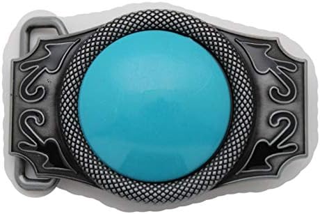 Men Women Western Fashion Belt Buckle Silver Metal Turquoise Blue Bead Cowboys
