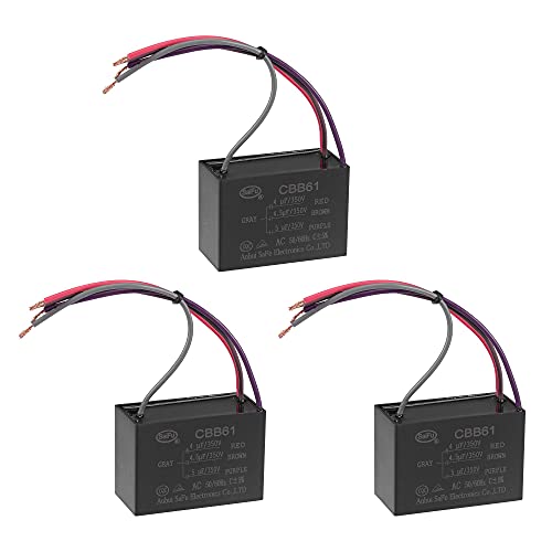 uxcell Ceiling Fan Capacitor CBB61 4/4.5/5uF 350V AC 4 Wires Metallized Polypropylene Film Capacitor 58x40x28mm for Electric Fan Pump Motor Generator 3Pcs: Industrial & Scientific