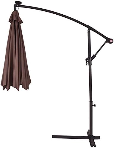 Tan 10FT Solar Powered LED Offset Hanging Umbrella With Heavy Duty Steel Cross Base Lawn Market Garden Backyard Pool Side Beach Patio Outdoor Furniture Sun Shade UV Protective And Water Repellant