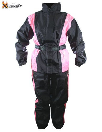 Xelement RN4786 Womens Black/Pink 2-Piece Motorcycle Rain Suit - X-Large