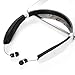 Wireless Headset, V4.1 Wireless Stereo Headphones Earphones Neckband with Retractable and Foldable Design Style Earbuds with Mic for iOS and Android Cell Phones(White)
