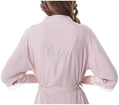 Juntian Women's Lace Cotton Robes Bridesmaid and Bride Wedding And Bridal Party Robes Short Sleeves Robes, Gray-bridesmaid, Large
