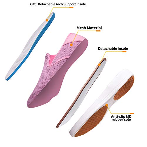 CARENURSE Women Fashion Sneaker Slip on Walking Shoes Summer Comfort Breathable for Daily,Pink