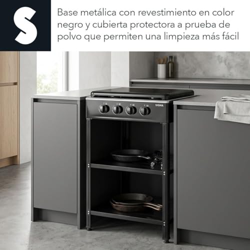 SIGNA Parrilla De Gas Con 4 Quemadores Estufa Acero Inoxidable 50 Cm Parrilla Perillas Reguladoras Quemador De Gas Resistente Con Tapa Y Mueble De Dos Niveles De Acero (Negra)