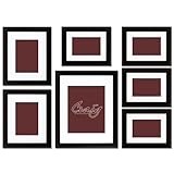Craig Frames 1WB3BK Picture Frame 7-Piece Wall Set, Black Frames, White Display Mats, Picture Hanging Tool