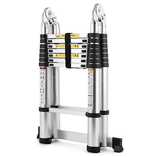 Idealchoiceproduct 16.5FT Extension Folding Telescopic Aluminium A Frame Shape Ladder Steps ...