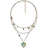 MASW Vintage necklace, Multi-layer heart-shaped pendant necklace, Attractive necklace for women,Gold-plated gift necklace, Personalized geometric necklace, Colorful pendant, M2965