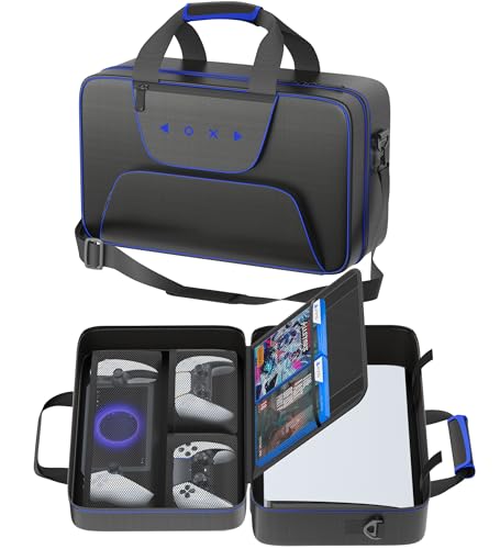 Carrying Case Compatible with PS5/Slim/Pro Disc & Digital, P S5 Travel Case for Play 5 Controllers, PS Portal, Game Discs, PS 5 Protective Travel Bag Play 5 Carry with Zipper Pocket, Black and Purple
