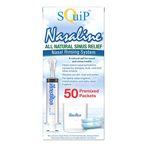 Squip Nasaline Nasal Rinsing Kit with 50 Premixed Saline Packets, One Color