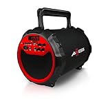 Axess SPBT1036RD  Portable Indoor/Outdoor Bluetooth Hi-Fi Cylinder 2.1 Speaker with 6-Inch Subwoofer and 1 Wireless Mic ( Red )
