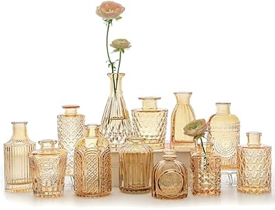 Supmind conjunto de 12 vasos de vidro, pequenos vasos de flores âmbar para peças centrais em massa, mini vaso vintage para decoração de mesa de casa de casamento