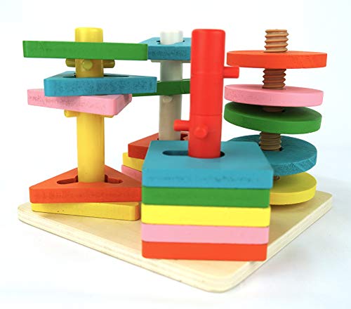 Genius Art Wooden Shape Puzzle for Toddlers - Stacking Shape Sorting Toys - Thumbnail 4