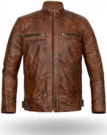 New York Leather Men's Spanish-Brown Bomber Biker Jacket - S Size