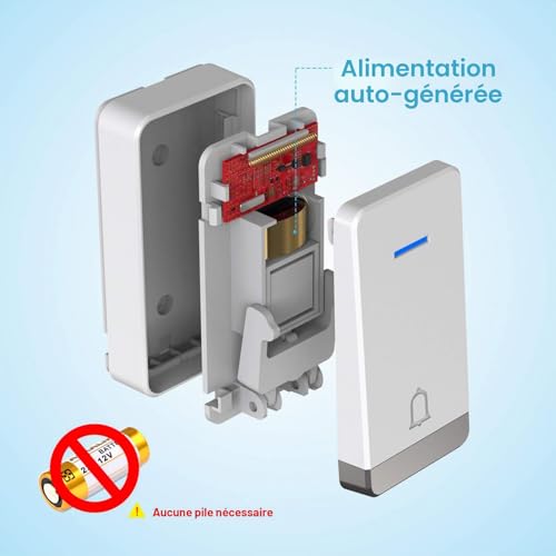 TECKNET 400m Wireless Doorbell IP65 Waterproof Electronic Chime Door Bell with Charging Function and LED Light, 60 Melodies at 5 Levels Volume