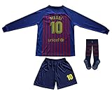 Da Games Youth Sportswear Barcelona Messi 10 Kids Home Soccer Long Sleeve Jersey/Shorts Football Socks Set