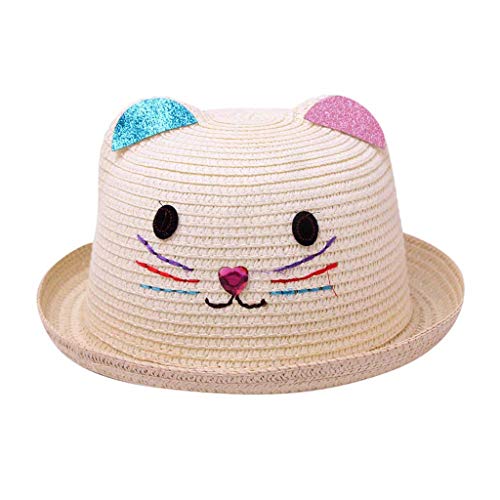 Jianekolaa_Hat Baby Straw Hat,Summer Baby Boy Girls Bear Printed Cartoon Children Breathable Hat Straw Hat Kids Cap Beige