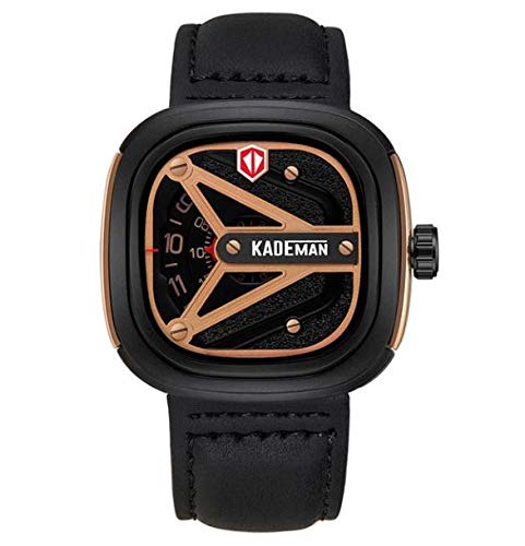 Kademan Black Business Casual Waterproof Leather Strap Unique Display Square Dial Watch for Men and Boys