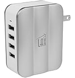 LAX Gadgets SmartPower 4 (30W 4-Port USB Wall Charger) Multi-Port USB Charger with Foldable Plug for iPhone 7 / 7 Plus 6s / 6 / SE, iPad Air 2, Galaxy S6, Note 5 - Silver