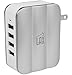 LAX Gadgets SmartPower 4 (30W 4-Port USB Wall Charger) Multi-Port USB Charger with Foldable Plug for iPhone 7 / 7 Plus 6s / 6 / SE, iPad Air 2, Galaxy S6, Note 5 - Silver