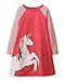 Youlebao Girls Cotton Long Sleeve Casual Cartoon Appliques Striped Jersey Dresses (5T, Red Unicorn)