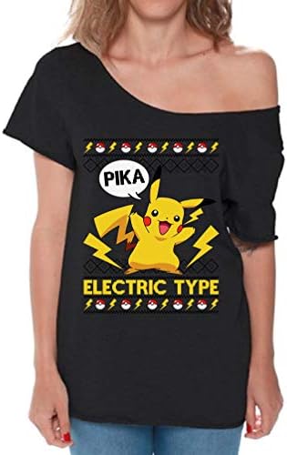 Raxo Pikachu Electric Type Off Shoulder Shirt Pokemon Christmas Shirt for Women
