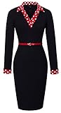 HOMEYEE Women's 1950s Vintage Turn Down Collar Black Pencil Business Dress B334