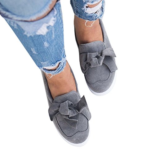 Imysty Womens Slip-on Loafers Fashion Top Bowknot Casual Walking Faux Suede Flat Sneakers Shoes