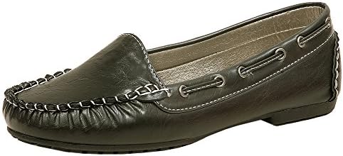 Spicy Women's F592 Laced Non-Skid Slip-On Boat Moccasin Driving Loafer (10 B(M) US, Black)