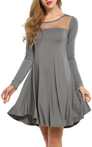 Happilina Women's Sheer Mesh Swing Loose T-Shirt Tunic Dress Gray M