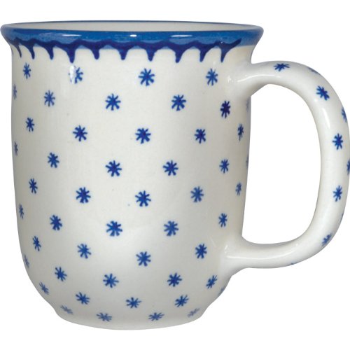 Polart, 12 oz Polish Boleslawiec Pottery Coffee Mug - Blue Stoneware Blue Snowflakes Design Mugs for Coffee and Tea Lovers - Handmade Cute and Unique Coffee and Tea Cup Inspired by Poland Craftmanship