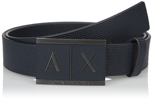 Armani Exchange Men's Inlay Logo Buckle Belt, Navy, 34