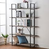 HSH 5-Shelf Vintage Industrial Rustic Bookshelf, 5